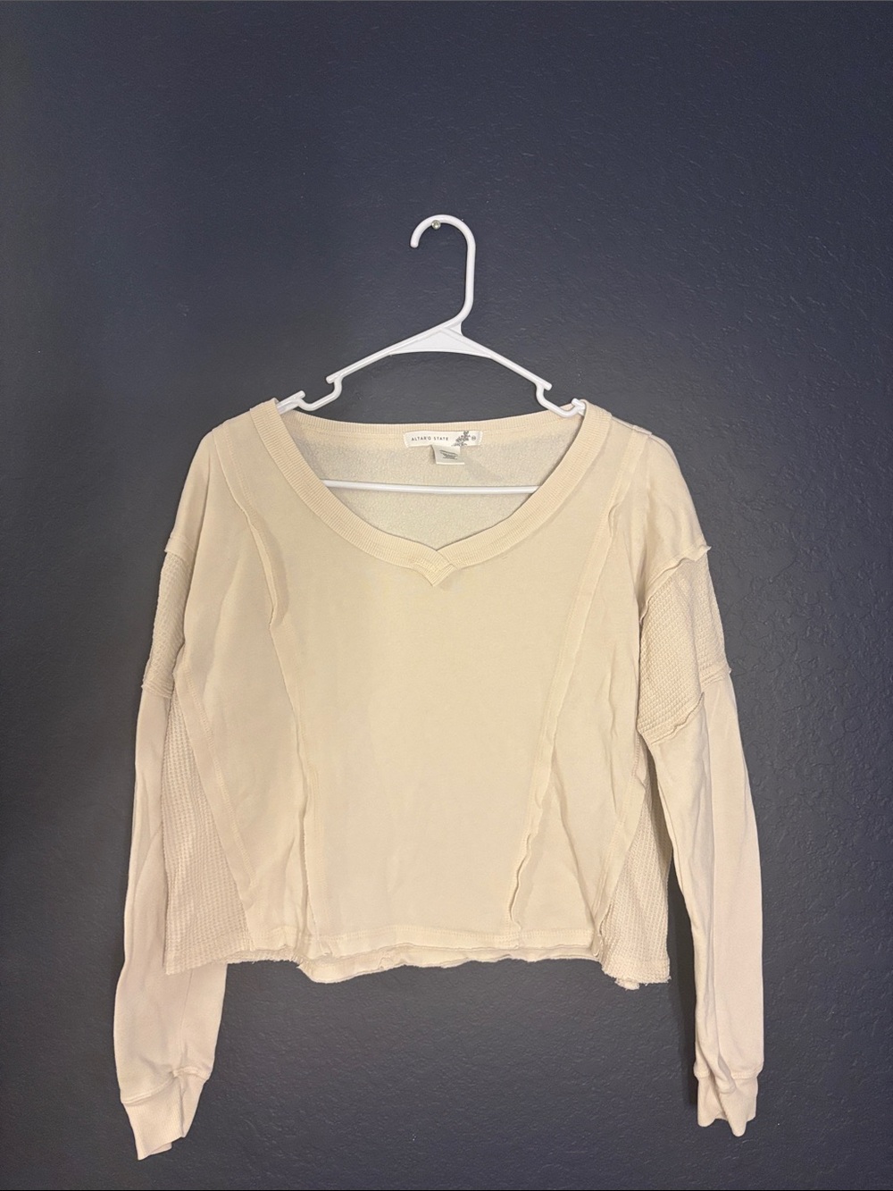 Altar'd State Cream V-Neck Thermal Pullover
